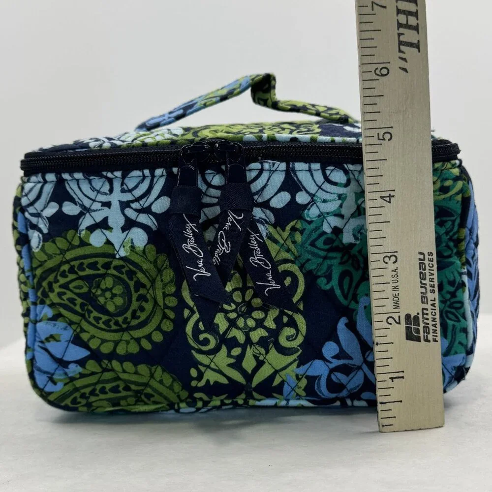 Vera Bradley Quilted Cosmetic Bag Blue Green Caribbean Sea Travel Organizer - Picture 8 of 16